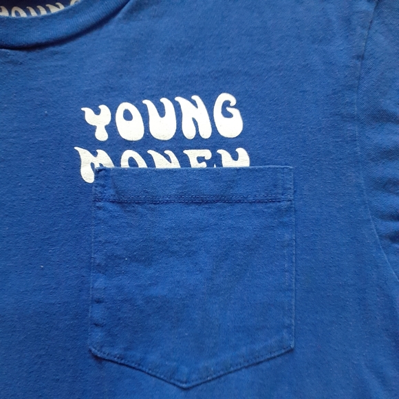 AE X Young Money American Eagle Short Sleeve Shirt Pocket Blue Men's Large Rap T - Picture 2 of 6